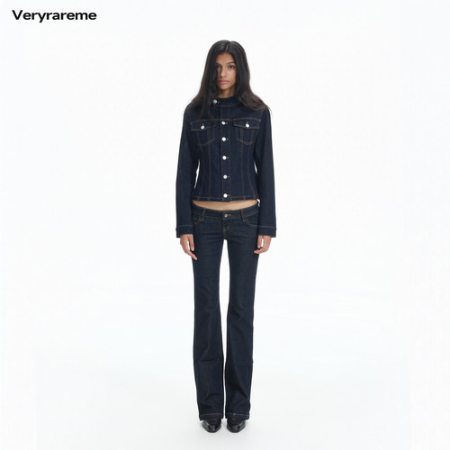 Veryrareme 原色收腰牛仔外套复古修身显瘦牛仔夹克