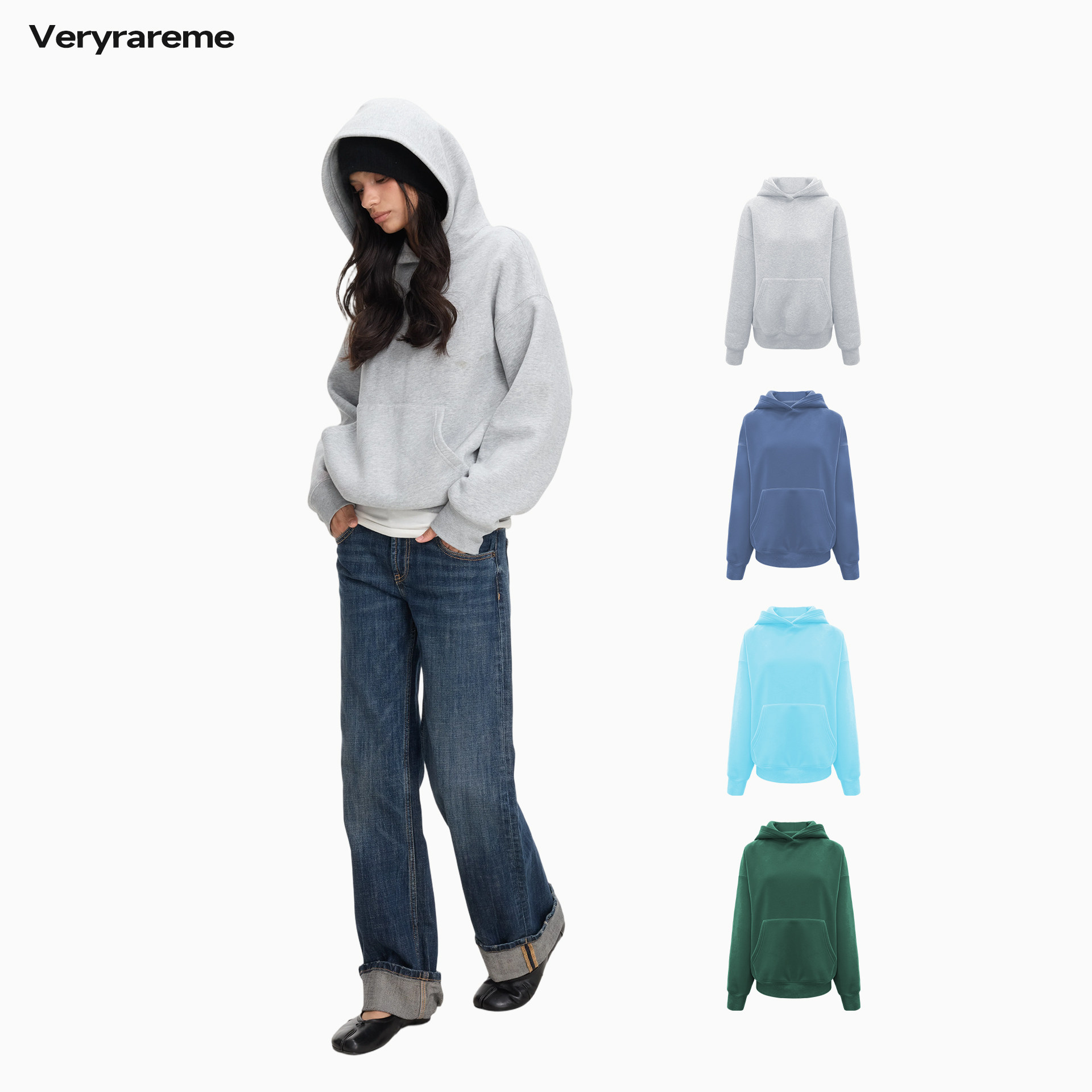 Veryrareme加绒连帽套头短款卫衣