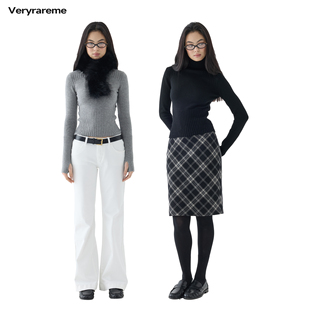 Veryrareme高领针织收腰立体坑条毛衣