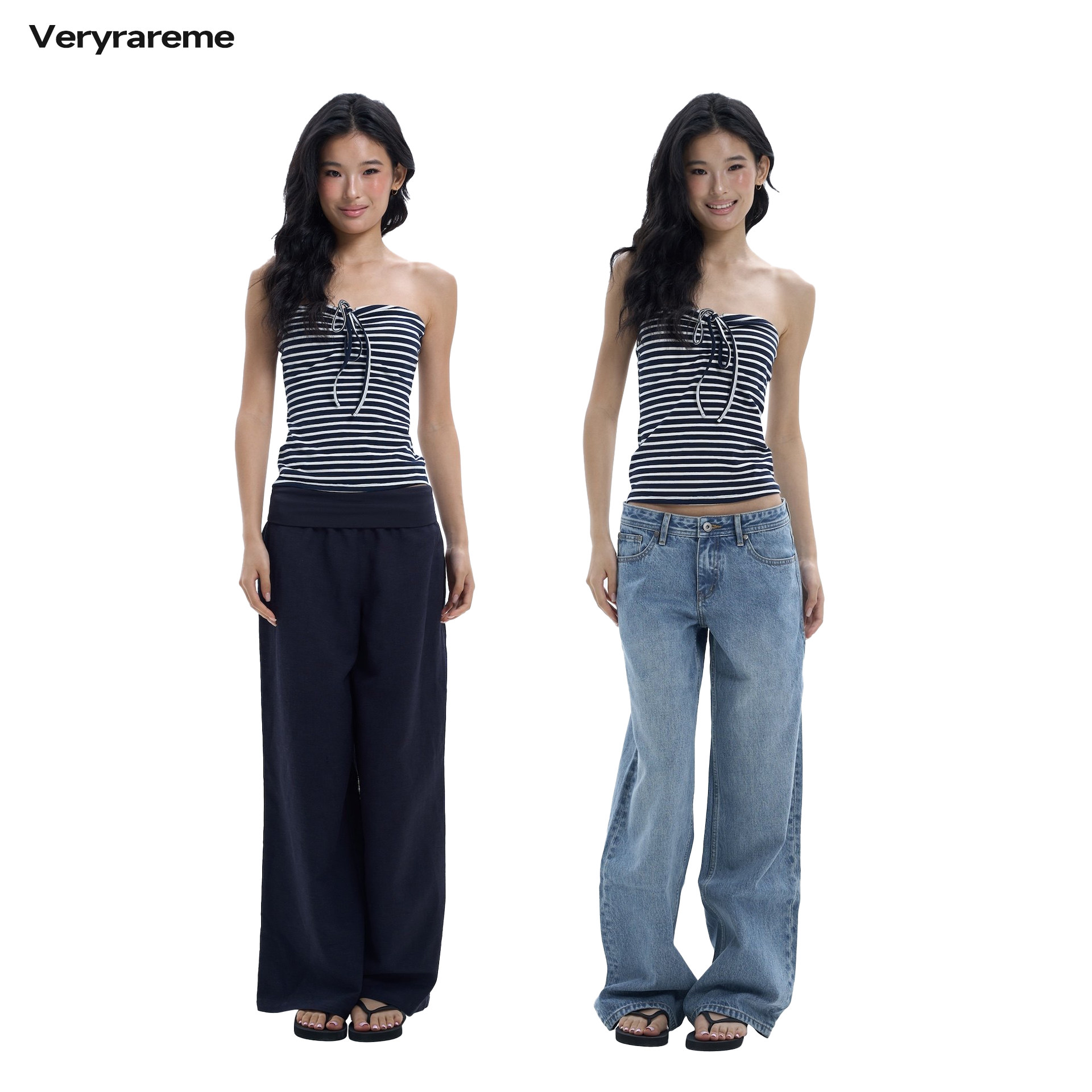 Veryrareme 复古条纹系带抹胸修身显瘦上衣