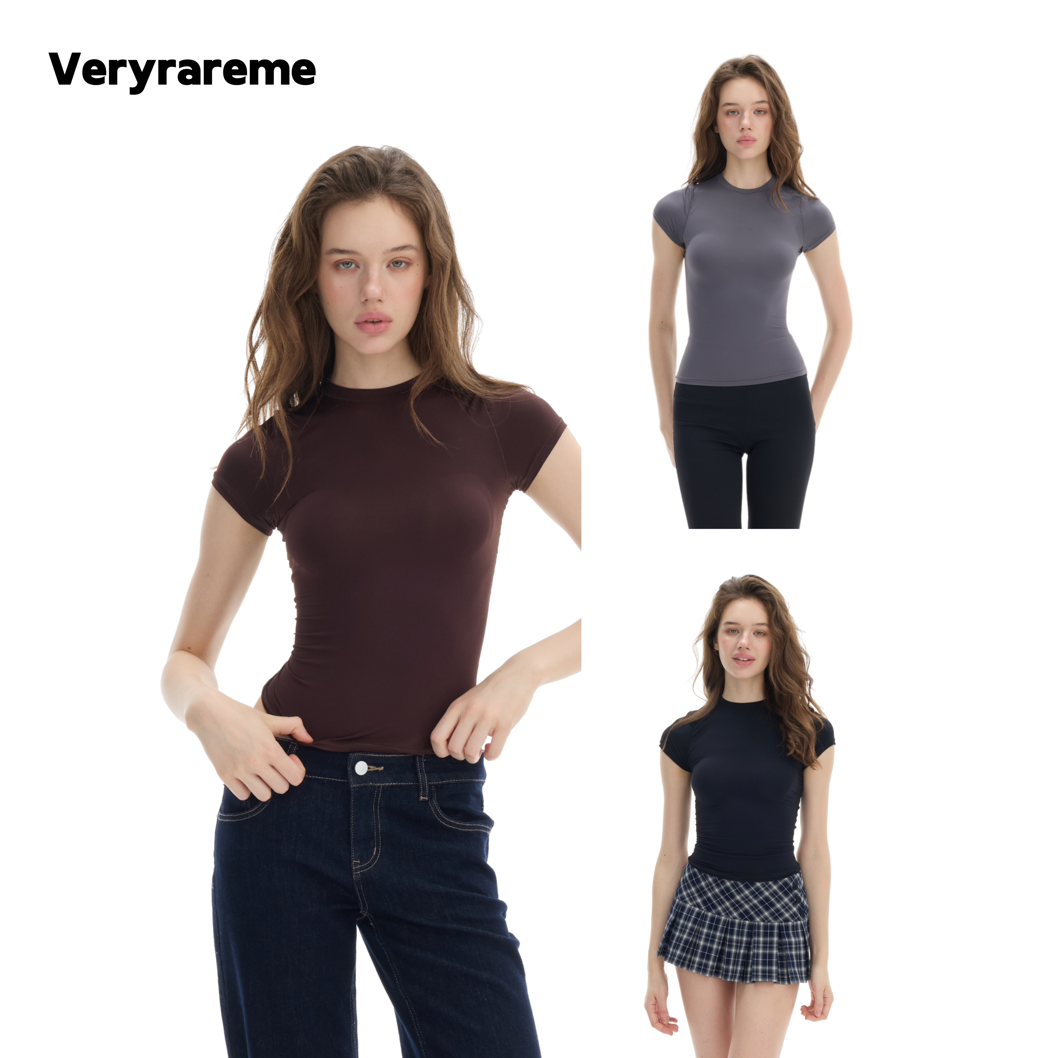 Veryrareme 圆领高弹塑身瑜伽运动短袖