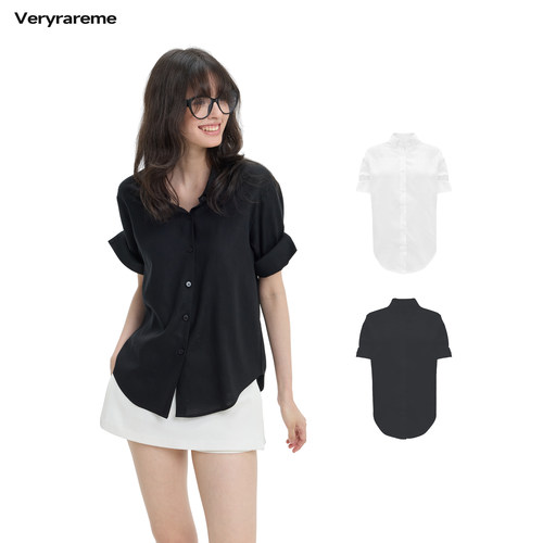 Veryrareme 莱塞尔亚麻手工卷袖短袖衬衫