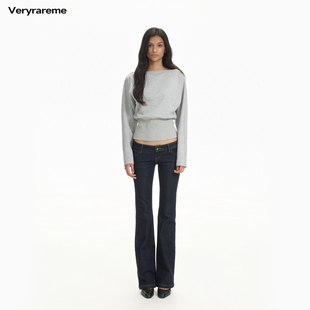 Veryrareme 一字领收腰卫衣慵懒落肩袖上衣