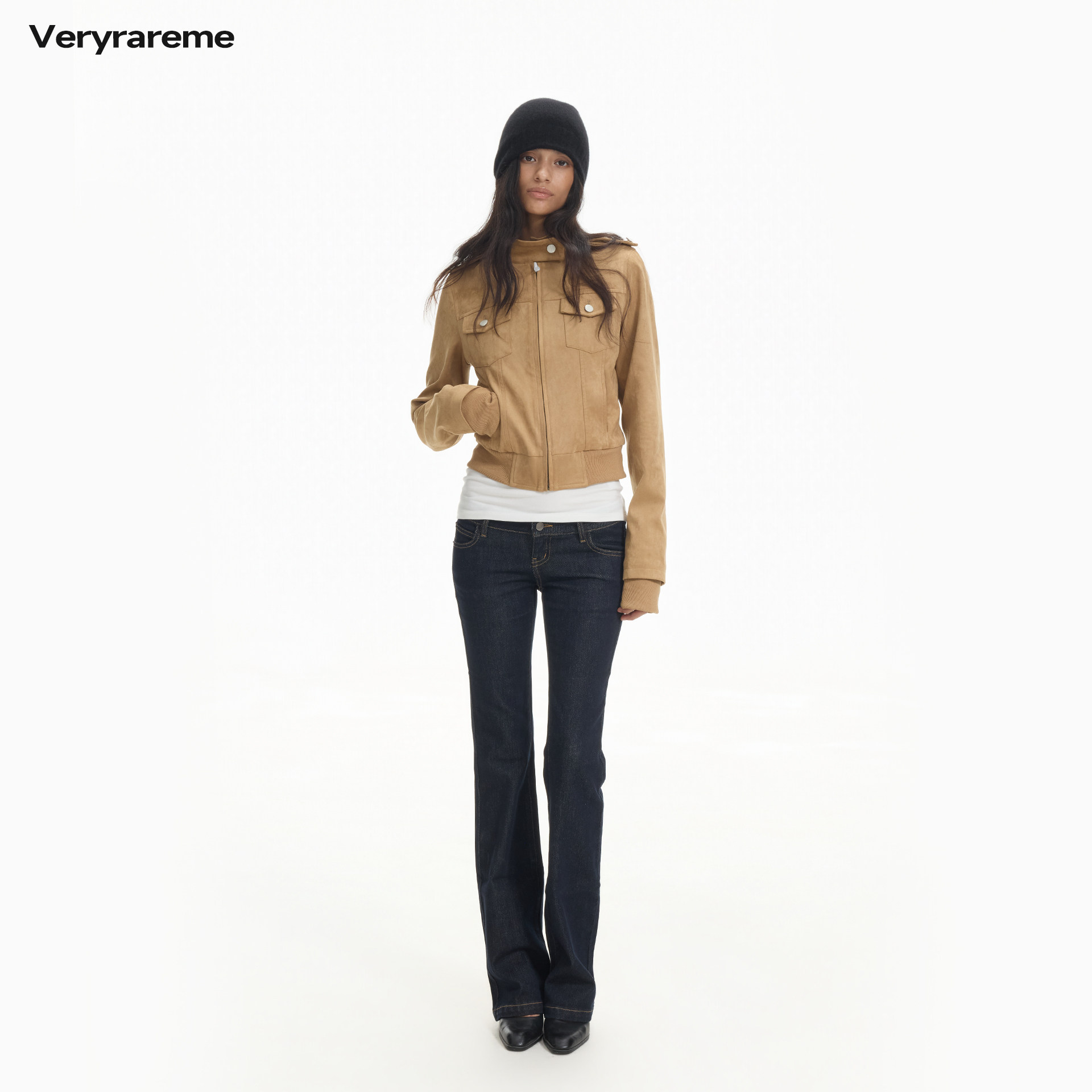 Veryrareme 麂皮收腰夹克立领收腰麂皮上衣外套图片