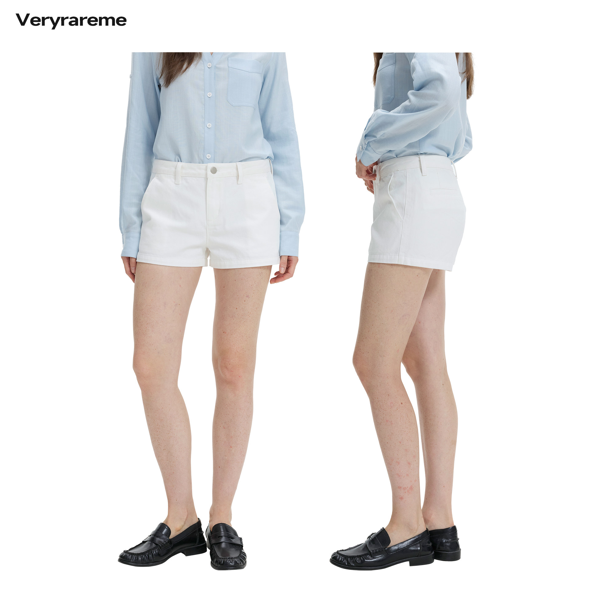 Veryrareme  中低腰白色牛仔短裤简约直筒显瘦基础款夏季热裤图片
