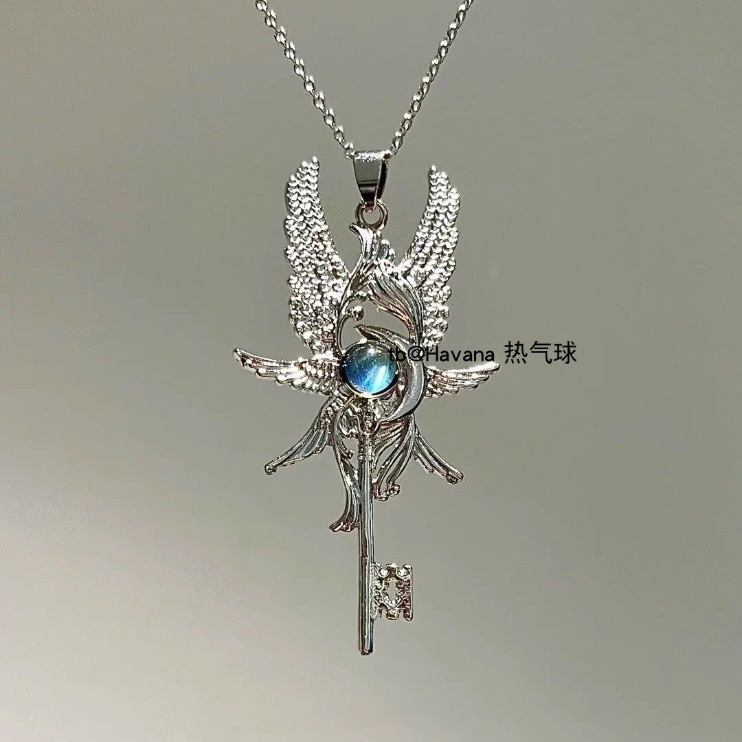 复古月光石天使之翼吊坠项链 双翼钥匙男女锁骨链饰品,饰品/流行首饰/时尚饰品新,项链,淘宝优惠券,粉丝福利购,淘宝优惠卷