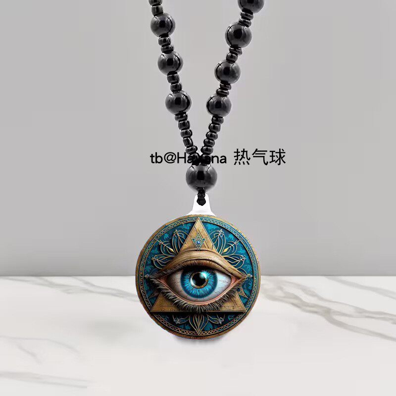 恶魔之眼图案时光宝石吊坠项链复古眼睛图案锁骨链毛衣链Necklace
