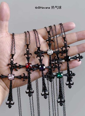 巴洛克黑色大十字架吊坠项链