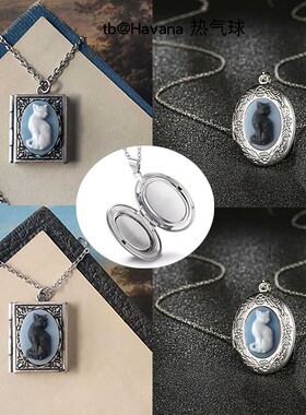 简洁的黑白猫图案可打开项链