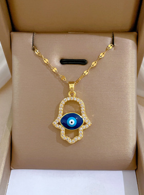土耳其蓝眼睛满钻微镶项链
