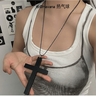 暗黑系木质大十字架吊坠项链 哥特朋克y2k亚文化重工锁骨链