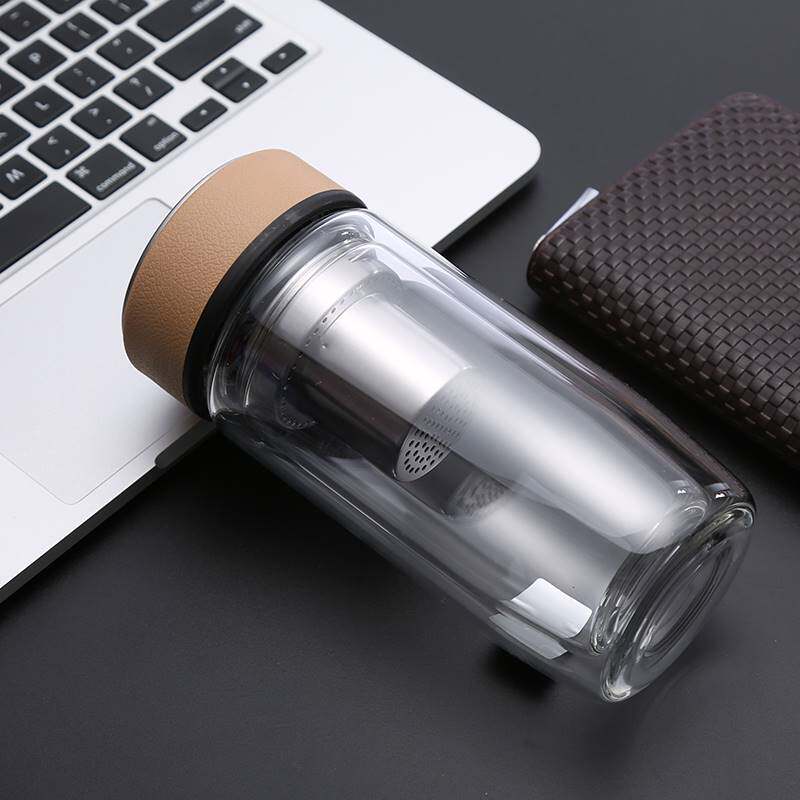 溢水龙双层玻璃杯男商务水晶杯隔热泡茶杯过滤杯子便携车载水杯