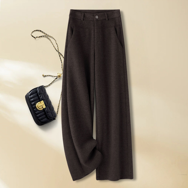 高级感咖色羊绒阔腿裤女秋冬季2025新款高腰松弛感垂感舒适直筒裤