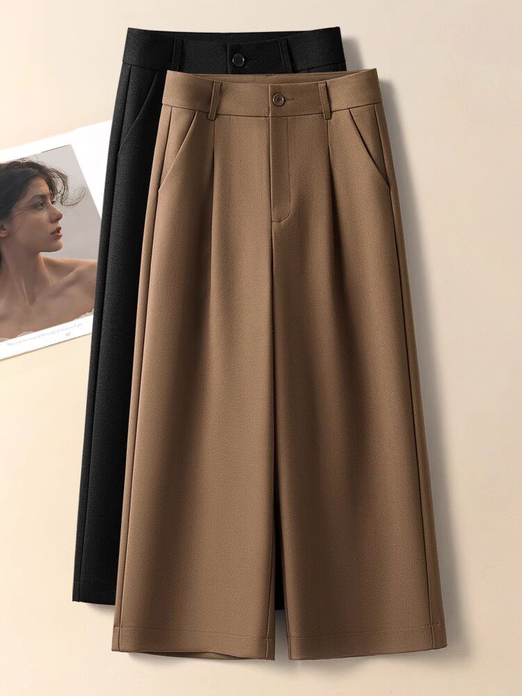 高级感西装阔腿裤女春秋冬新款2025垂感毛呢小个子宽松九分直筒裤