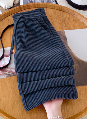 高级感灰色雪尼尔阔腿裤女秋冬2025新款小个子灯芯绒垂感直筒裤子