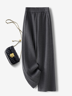 子 羊毛呢加绒小个子九分直筒裤 轻奢灰色羊绒阔腿裤 女2025秋冬新款