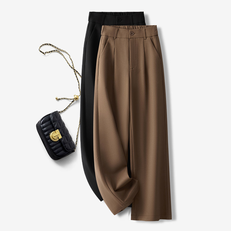 轻奢咖色西装阔腿裤女夏季2025新款垂坠感高级感高腰显瘦直筒裤子,女装/女士精品,休闲裤,淘宝优惠券,粉丝福利购,淘宝优惠卷