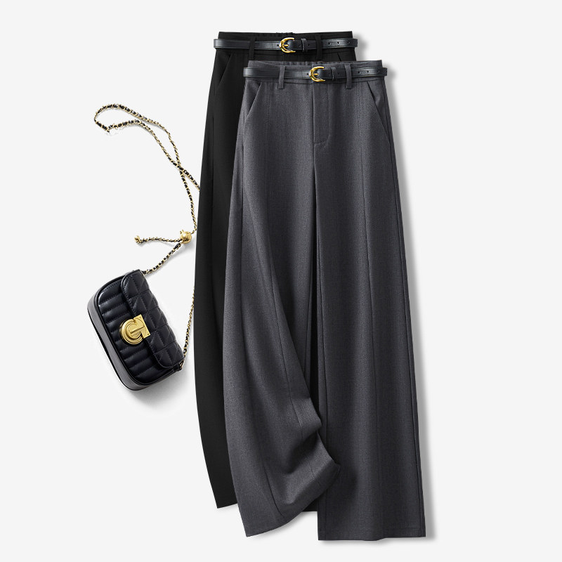 高级感灰色西装阔腿裤女春秋季2025新款气质垂感巨好看拖地直筒裤