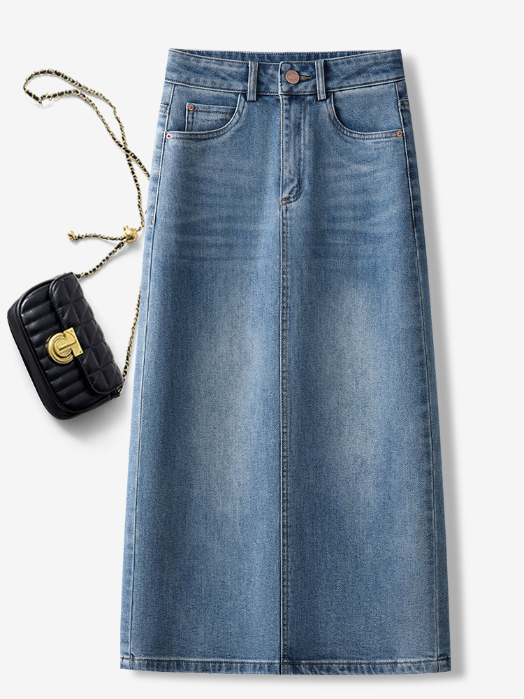 高级感蓝色牛仔半身裙女夏季2025新款包臀裙超好看中长款a字裙子