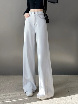 高级感白色阔腿牛仔裤女夏季2025新款拖地裤宽松bf慵懒风直筒裤子
