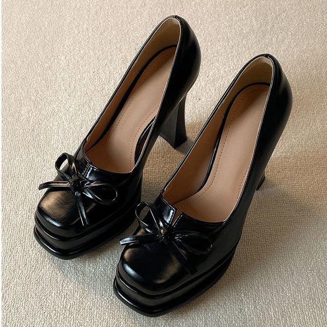 小个子黑色洛丽塔小皮鞋百搭不累脚厚底增高玛丽珍女鞋冬季高跟鞋