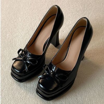 小个子黑色洛丽塔小皮鞋百搭不累脚厚底增高玛丽珍女鞋冬季高跟鞋