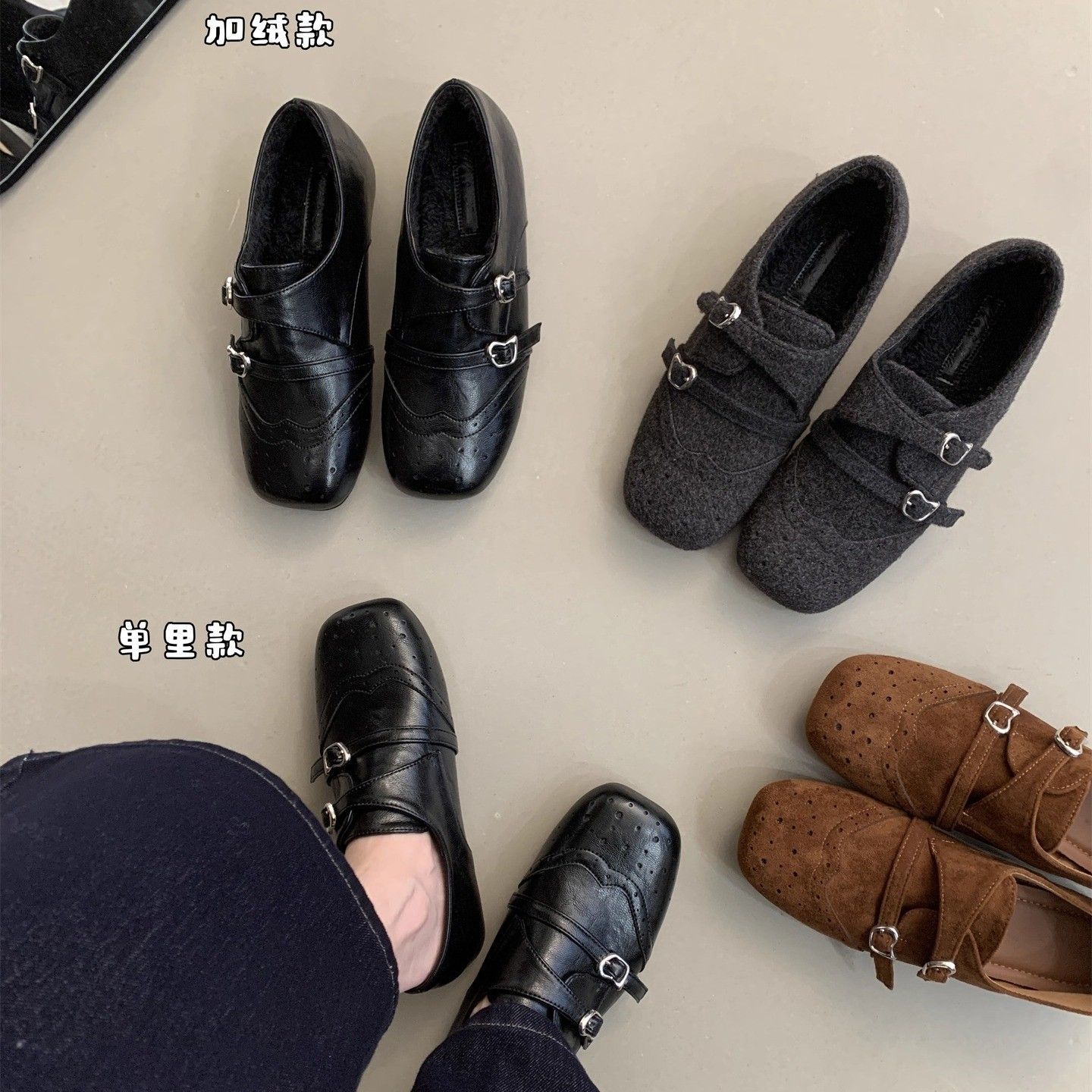 复古英伦风双排扣雕花方头2025秋冬玛丽珍小皮鞋内增高百搭单鞋女