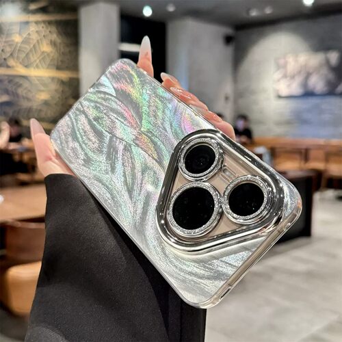 闪粉镜头膜渐变羽纱小众手机壳