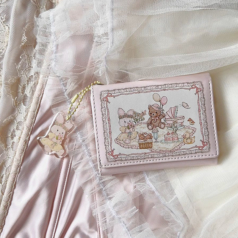 少女梦量贩铺原创设计芭蕾兔熊钱包可爱防消磁多卡位折叠钱包磁扣