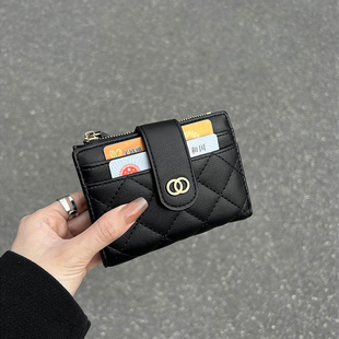 菱格小钱包女款时尚女短款学生简约日韩小众拉链搭扣卡包零钱夹子