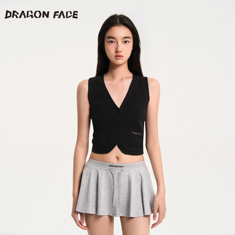 【明星同款】DRAGON FACE/龙脸针织V领无袖马甲100%羊毛