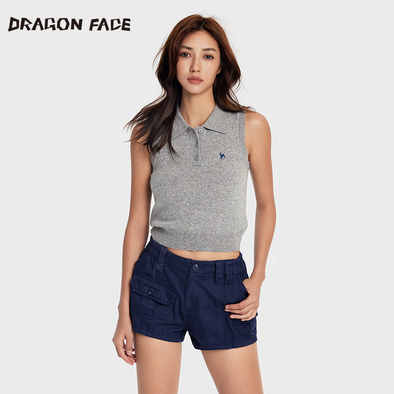 【明星同款】龙脸DRAGON FACE羊绒翻领图书馆无袖套衫 休闲套头衫图片