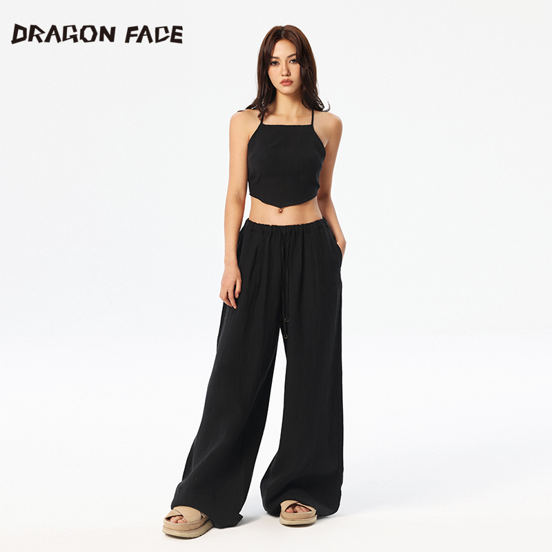 明星同款阔腿裤龙脸亚麻