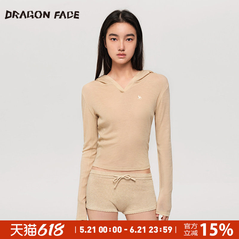 【何超莲同款】龙脸DRAGON FACE 连帽套头半透罩衫100%绵羊毛帽衫