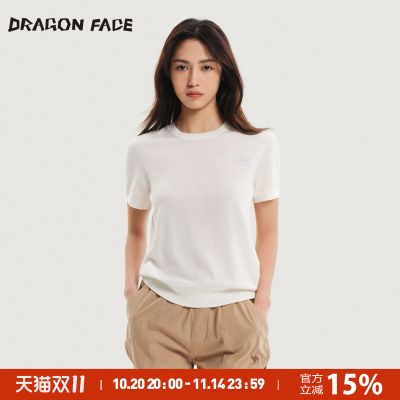 【明星同款】龙脸 DRAGON FACE 针织圆领短袖100%绵羊毛上衣