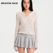 绵羊毛100% 透肤钩花连帽系扣衫 何超莲同款 龙脸DRAGONFACE