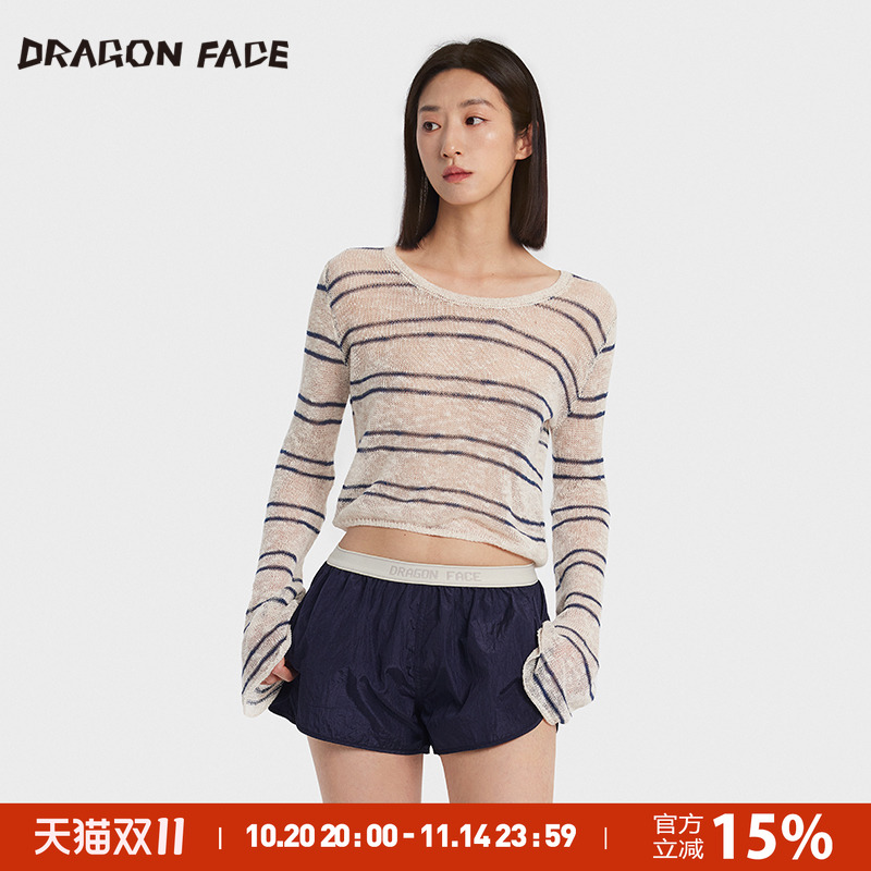 【何超莲同款】龙脸DRAGONFACE亚麻针织条纹罩衫女百搭长袖