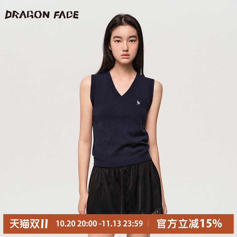 【明星同款】龙脸DRAGON FACE 学院V领羊绒套头马甲 100%山羊绒