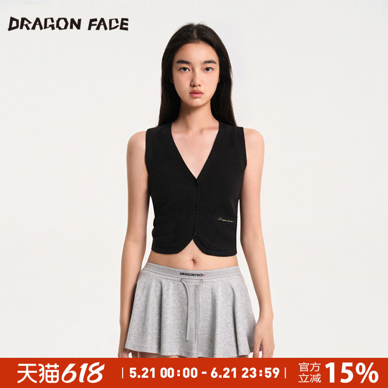 【明星同款】DRAGON FACE/龙脸针织V领无袖马甲100%羊毛
