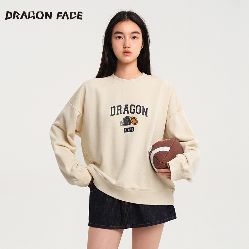 【明星同款】龙脸DRAGON FACE 拼接撞色沙漠卫衣 宽松休闲卫衣