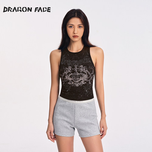 【明星同款】龙脸 DRAGON FACE做旧废墟印花背心修身运动网球背心