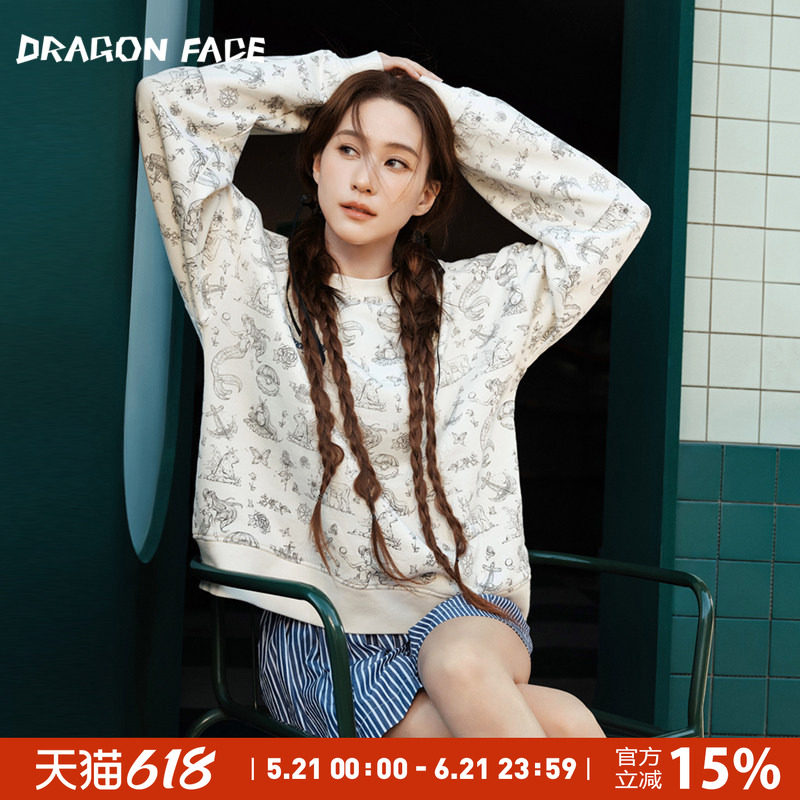 【何超莲同款】龙脸DRAGONFACE海上作战满花卫衣宽松休闲圆领卫衣