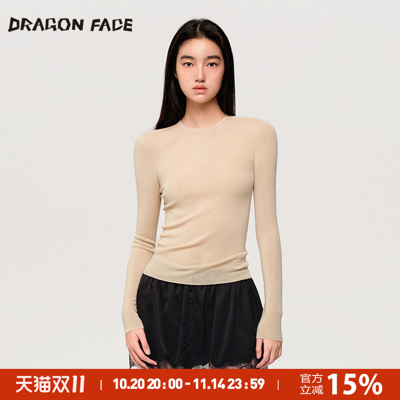【明星同款】龙脸DRAGONFACE柔肤针织羊毛双边领上衣100%绵羊毛衫