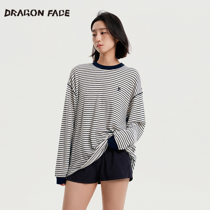 【明星同款】龙脸DRAGON FACE 百搭宽松条纹长袖 T恤