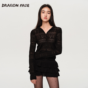 【明星同款】龙脸DRAGONFACE海岛钩花连帽系扣外套100%绵羊毛外套