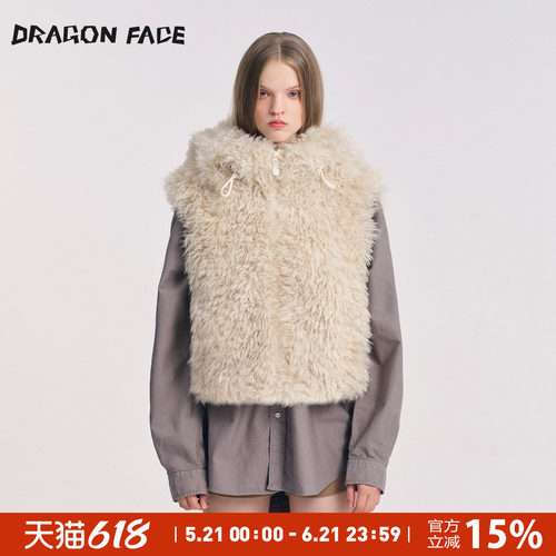【明星同款】龙脸 DRAGON FACE维京人毛绒马甲 连帽外套