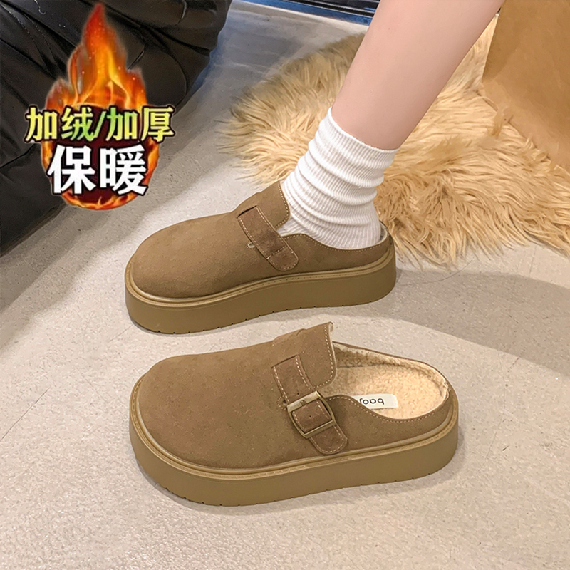 秋冬厚底勃肯鞋女新款毛毛拖鞋女外穿保暖包头博肯鞋大码1004z