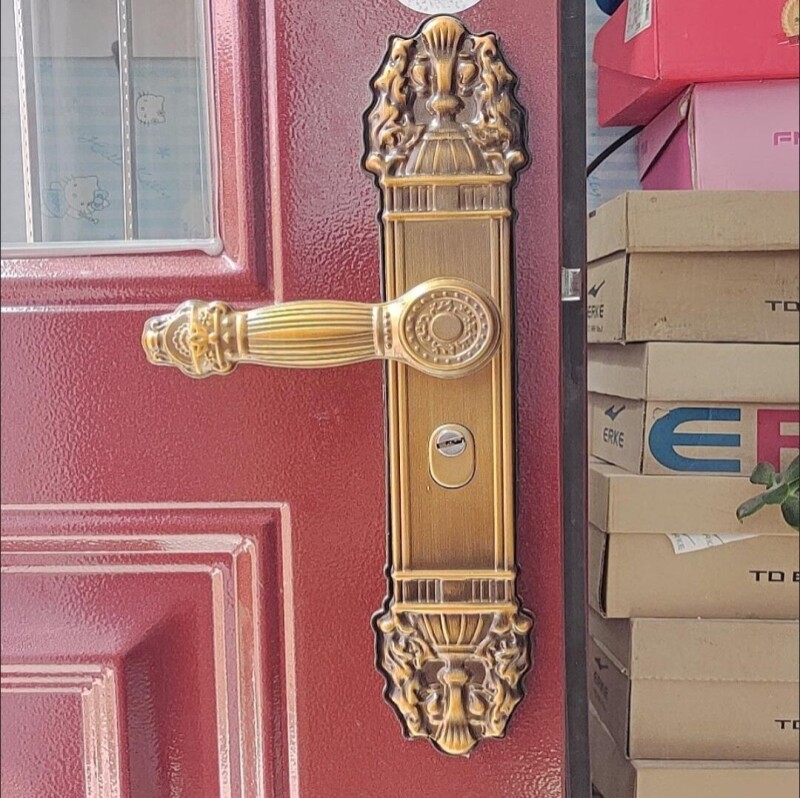 烤漆防盗门把手门锁锁具大门锁板手锁通用型拉手黄古孔距235