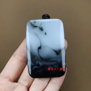 新疆和田玉青花籽料无事平安牌挂件和田玉籽料面包牌吊坠男女款