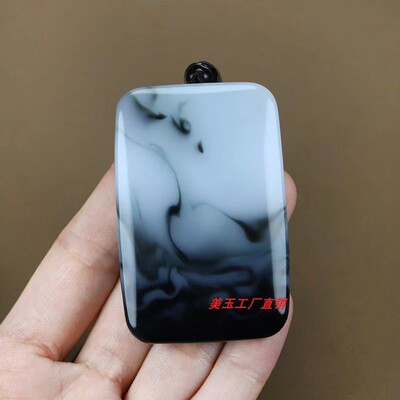 和田玉籽料青花无事平安牌挂件